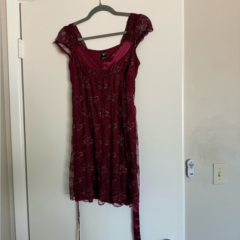 Windsor Red Mini Sundress with Flutter Cap Sleeves and Square Neck